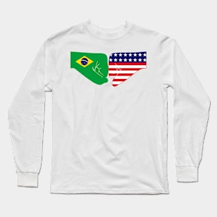 Brazil & USA Fist Bump Patriot Flag Series Long Sleeve T-Shirt